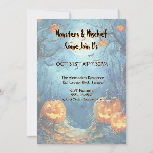 ブルー鮮やかパンプキンハロウィーン 招待状 (正面)