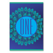 ブルー鮮やか&ティール(緑がかった色)孔雀フェザーパターン テーブルナンバー (裏面)