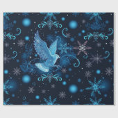 ブルー鳩と雪の結晶クリスマスラップ ラッピングペーパー (フラット)