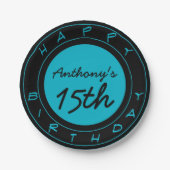 ブルー15thバースデーパーティーパーソナライズされた紙プレート ペーパープレート (正面)