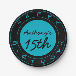 ブルー15thバースデーパーティーパーソナライズされた紙プレート ペーパープレート