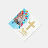 ブルー1th誕生日バプテスマ金ゴールド文字フォトクロス スタンダードカクテルナプキン (角)