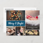 ブルー2022メリーと明るい写真コラージュのクリスマス シーズンポストカード (正面/裏面)