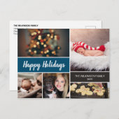 ブルー2024ハッピーホリデーズフォトコラージュクリスマス シーズンポストカード (正面/裏面)