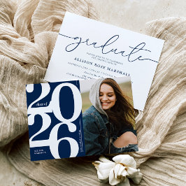 ブルー2025写真卒業パーティー招待状 招待状