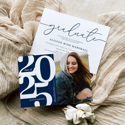ブルー2025写真卒業パーティー招待状 招待状
