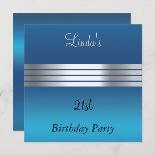 ブルー21歳の誕生日パーティの招待状 招待状 (正面/裏面)