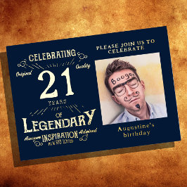 ブルー21歳の誕生日ヴィンテージ金ゴールド 箔招待状