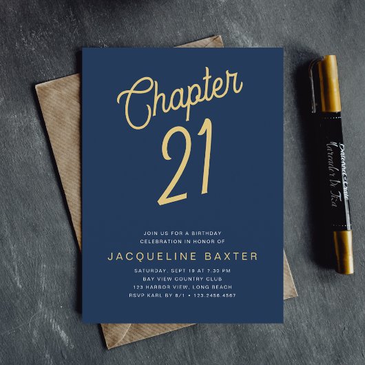 ブルー21歳の誕生日金ゴールドスクリプト21誕生日 招待状