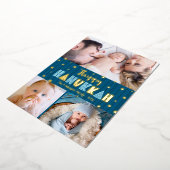 ブルー3フォトハッピーハヌカーモダンおもしろい実在金ゴールド 箔シーズンカード (回転した状態)