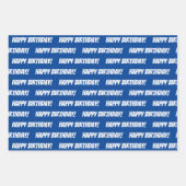 ブルー30thハッピーバースデー名前をカスタムする ラッピングペーパーシート (正面3)