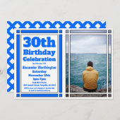 ブルー30th誕生日パーティの招待状 招待状 (正面/裏面)