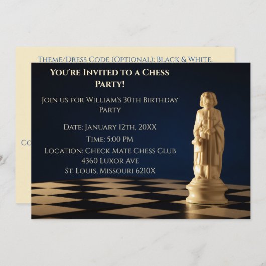 ブルー30th誕生日パーティーチェス司教 招待状 (正面/裏面)