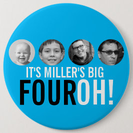 ブルー40th四OH!写真40歳の誕生日バッジ 缶バッジ