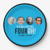 ブルー40th四OH!写真40歳の誕生日パーティー ペーパープレート (正面)