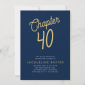 ブルー40th誕生日金ゴールドスクリプト40誕生日 招待状 (正面)