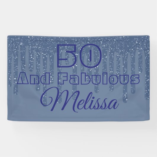 ブルー50と素晴らしいワックスドリップ誕生日バナー 横断幕 (横)