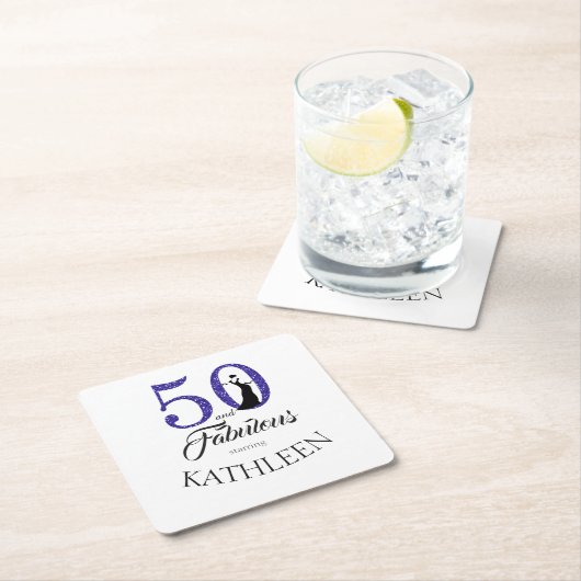 ブルー50と素晴らしい誕生日パーティー名前をカスタムする スクエアペーパーコースター (インサイチュ)