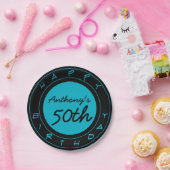 ブルー50歳誕生日パーティーパーソナライズされた紙プレート ペーパープレート (パーティー)