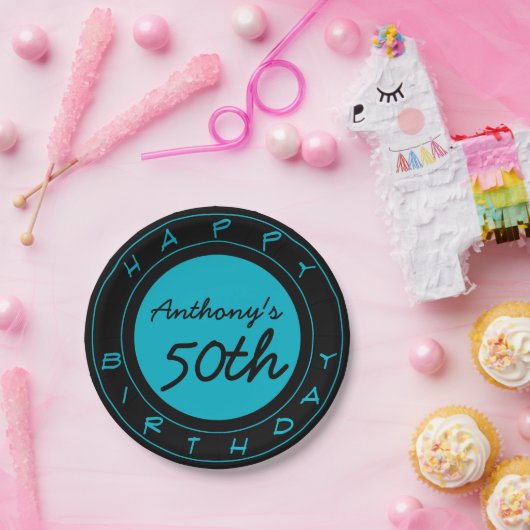 ブルー50歳誕生日パーティーパーソナライズされた紙プレート ペーパープレート (パーティー)
