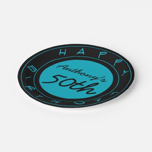 ブルー50歳誕生日パーティーパーソナライズされた紙プレート ペーパープレート (アングル)