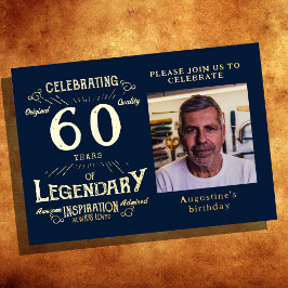 ブルー60番目の誕生日ヴィンテージ金ゴールド 箔招待状