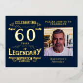 ブルー60番目の誕生日ヴィンテージ金ゴールド 箔招待状 (正面)