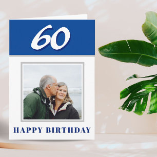 ブルー60誕生日カスタムフォトパーソナライズされた カード