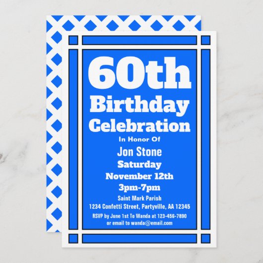 ブルー60誕生日 招待状 (正面/裏面)