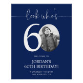 ブルー60th誕生日ウェルカムサイン | 誰が60歳か見て ポスター (正面)