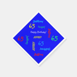 ブルー65thバースデーパーティー繰り返し名前紙 スタンダードカクテルナプキン