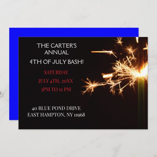 ブルー7月4日インディペンデンスデイスパーカー 招待状 (正面/裏面)