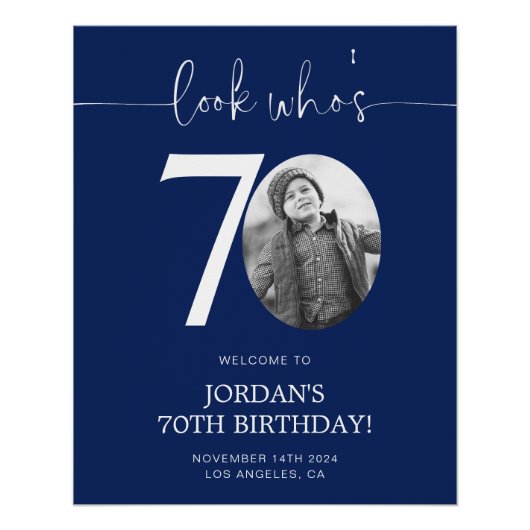 ブルー70th誕生日ウェルカムサイン | 誰の70歳か見て ポスター (正面)