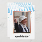 ブルー80と素晴らしい80歳の誕生日パーティーの招待 招待状 (正面/裏面)