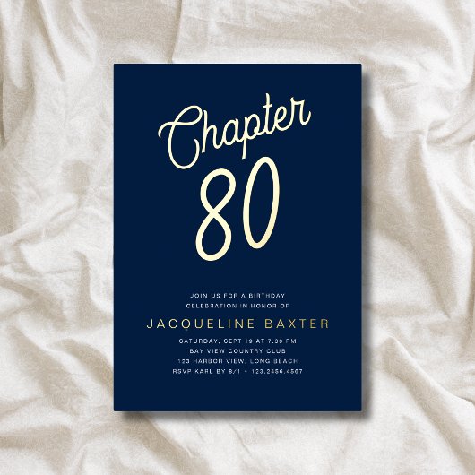 ブルー80番目の誕生日金ゴールドスクリプト第80章パーティー 箔招待状
