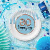 ブルー80thバースデーパーティー紙プレート ペーパープレート (パーティー)