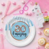 ブルー80thバースデーパーティー紙プレート ペーパープレート (パーティー)