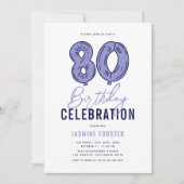 ブルー80th誕生日パーティー 招待状 (正面)