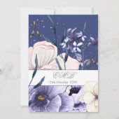 ブルー90歳誕生日花のシルバーエレガントおしゃれ 招待状 (正面)