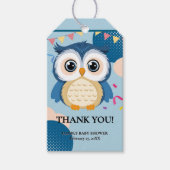 ブルー かわいい 森の 赤ちゃんフクロウ ベビーシャワー ギフトタグ (正面)