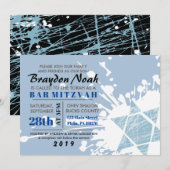 ブルー（ばちゃばちゃ）跳ねるスターバーバルミツワー招待状 招待状 (正面/裏面)