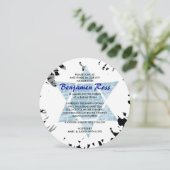 ブルー（ばちゃばちゃ）跳ねるスターバーバルミツワー招待状 招待状 (スタンド正面)