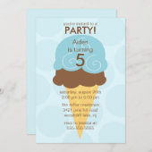 ブルー アイスクリーム コーン 誕生日 招待状 (正面/裏面)