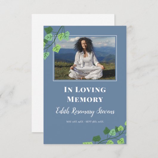 ブルー&アイビーフォト葬儀写真祈りの言葉 エンクロージャーカード (正面/裏面)