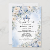 ブルー＆アイボリーの花のキンセアニエラ 招待状 (正面)
