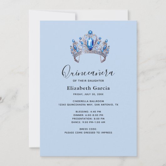 ブルー＆アイボリーの花のキンセアニエラ 招待状 (正面)