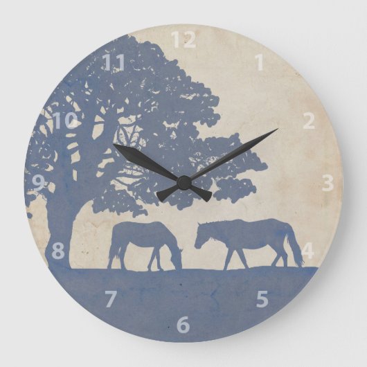 ブルー&アイボリーヴィンテージホースファー結婚ムズ ラージ壁時計 (正面)