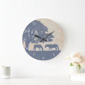 ブルー&アイボリーヴィンテージホースファー結婚ムズ ラージ壁時計 (ホーム)