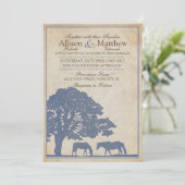 ブルー&アイボリーヴィンテージホースファー結婚ムズ 招待状 (スタンド正面)