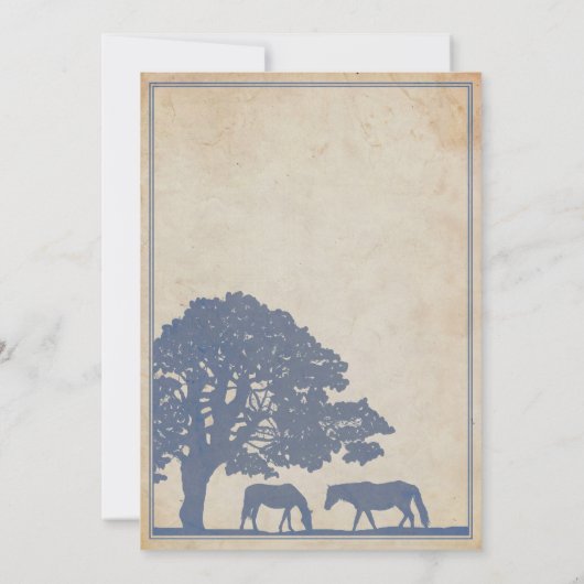 ブルー&アイボリーヴィンテージホースファー結婚ムズ 招待状 (裏面)